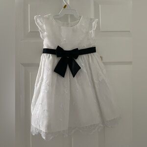 Girls Dress - White with Black Tie - Size 24 months - NEW WITH TAG